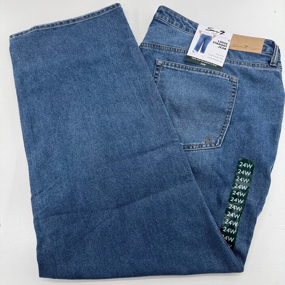 NEW Seven7 Loose Straight Jeans WOMENS Medium Wash High Rise SIZE 24 INSEAM 30"